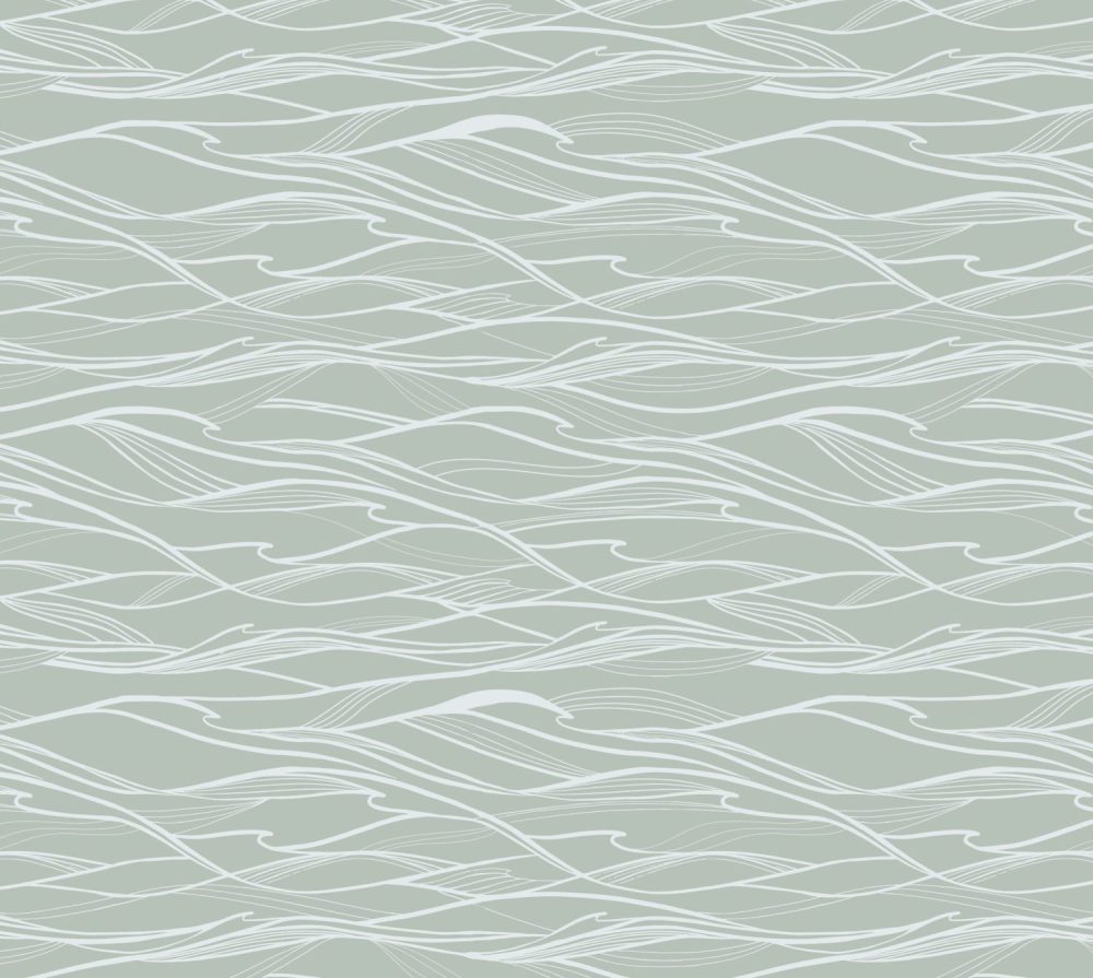 California Waves in Sage Wallpaper